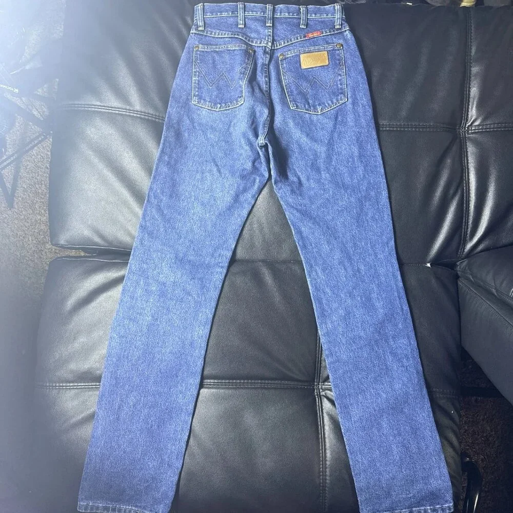 Wrangler Men's Straight Jeans Medium‎ Wash Blue Denim Slash Pocket Classic 9x36